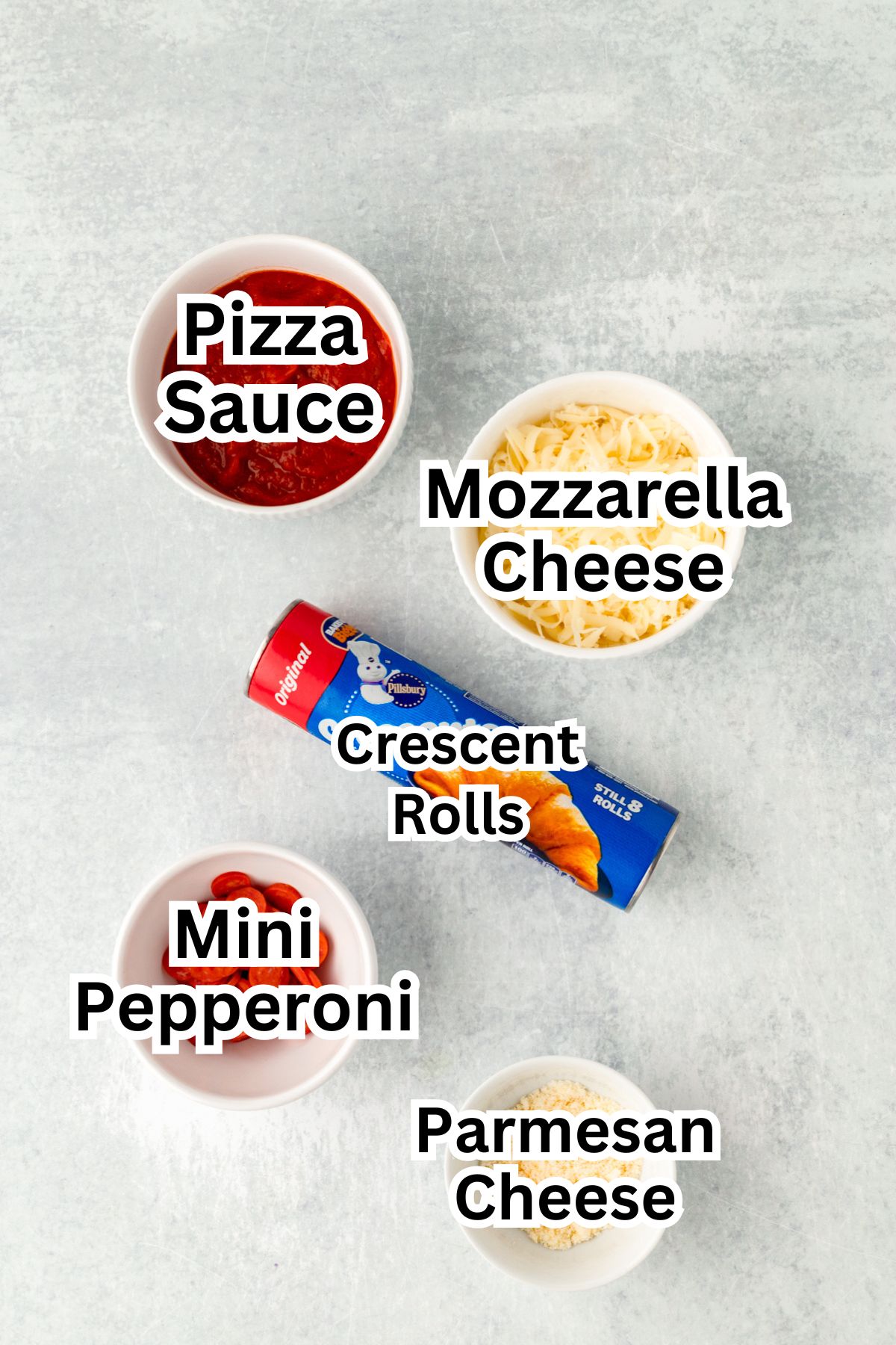 Creamy mozzarella cheese and pizza sauce with crescent rolls, mini pepperoni for easy snack or meal.